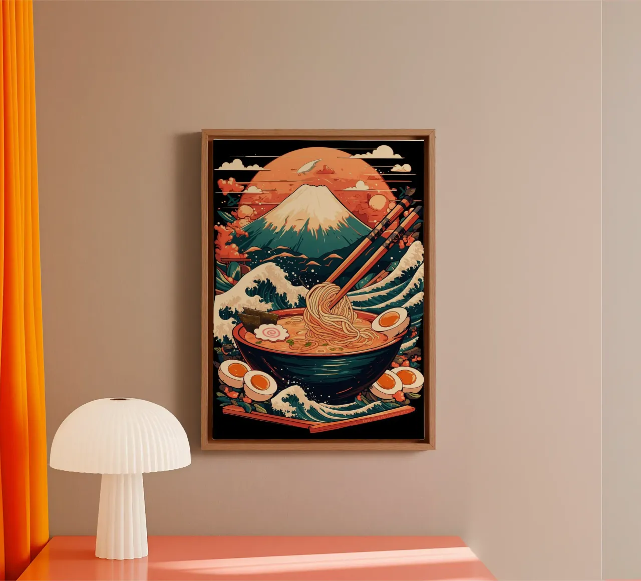 Ciotola di ramen del Monte Fuji tela con Cornice a cassetta da Patrick J Curtis