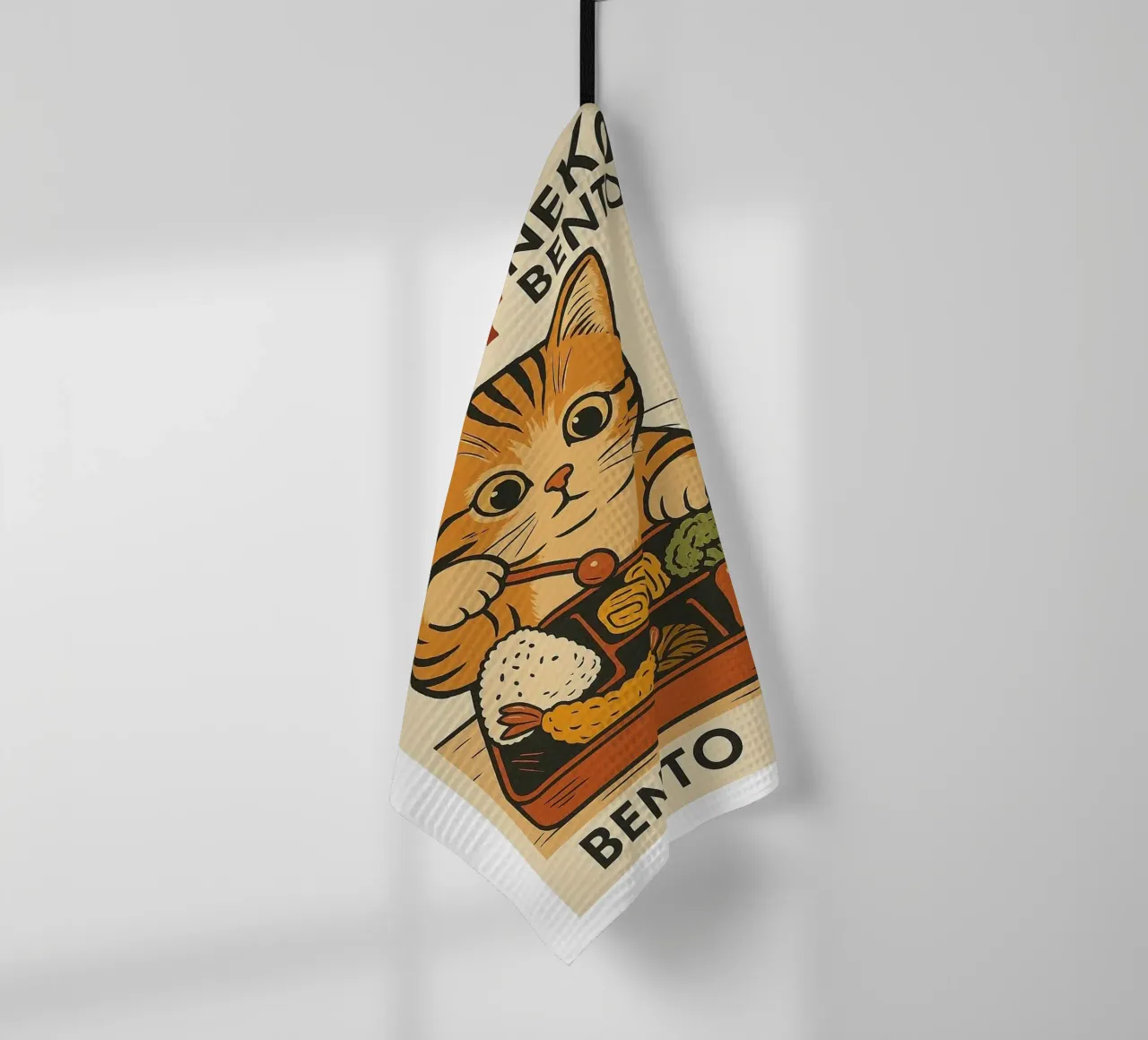 Neko Bento Illustration tea towel by Patrick J Curtis