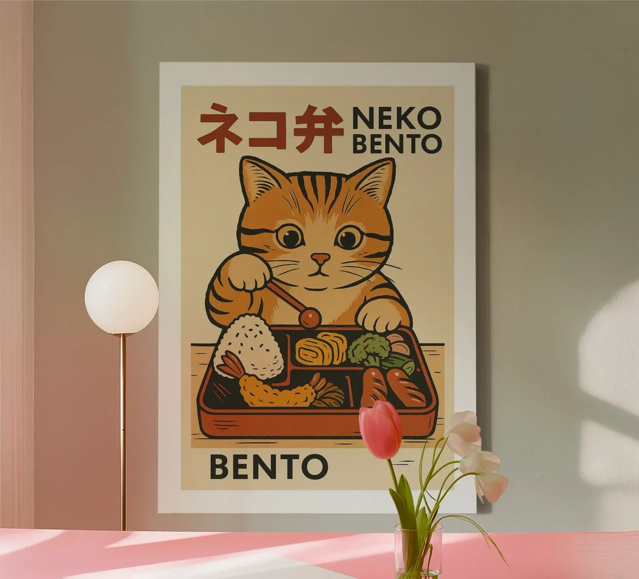 Neko Bento Illustration tela con Cornice a cassetta da Patrick J Curtis