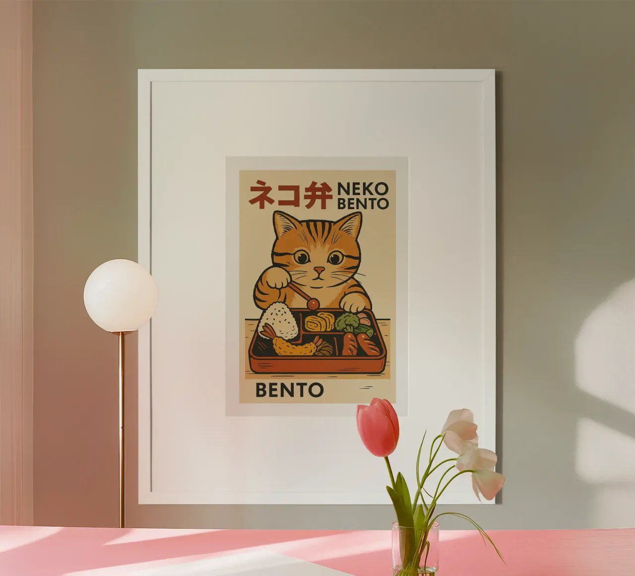 Neko Bento Illustration poster con telaio in plastica da Patrick J Curtis