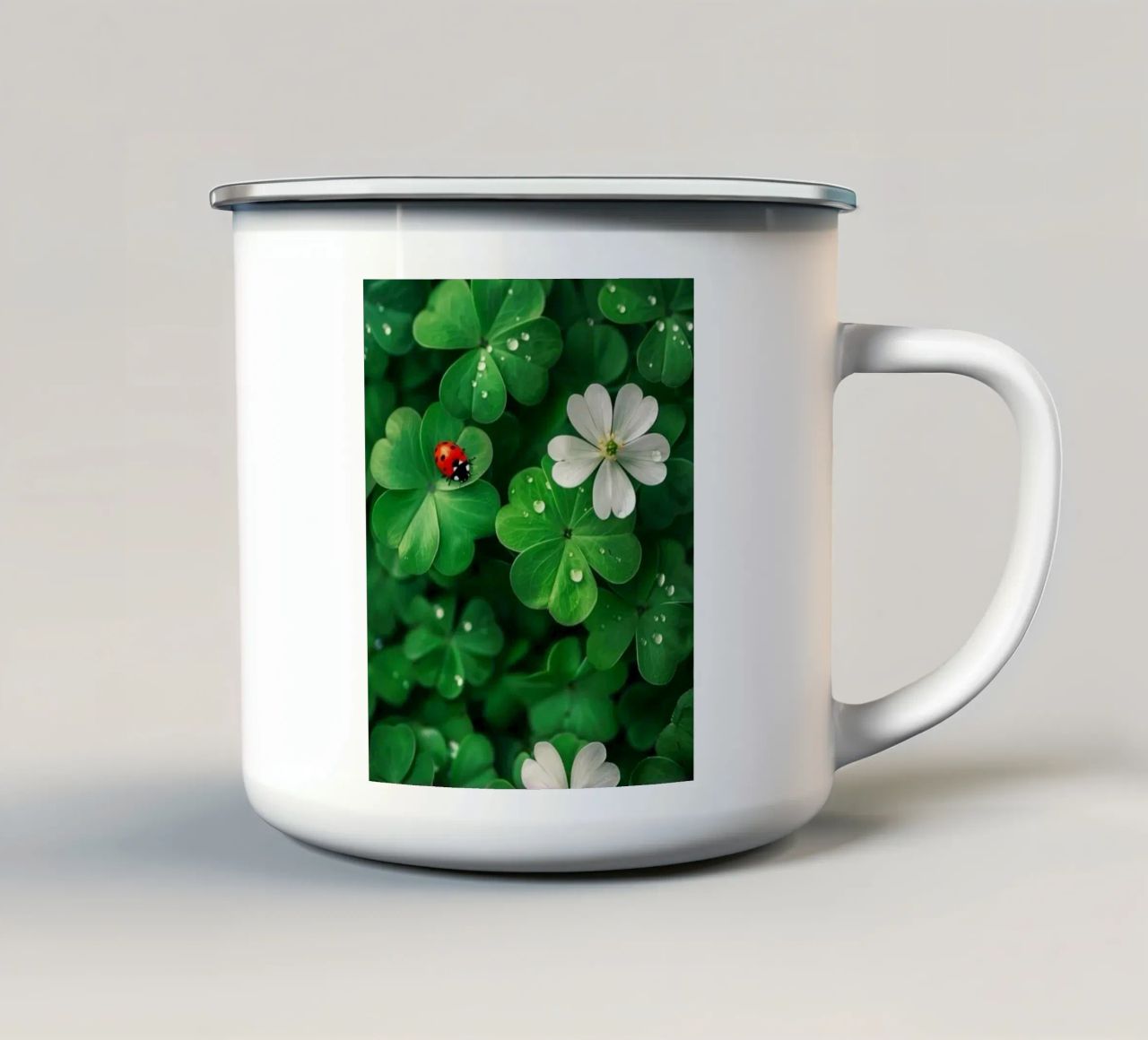 Trifoglio e coccinella tazza in smalto da graphic design