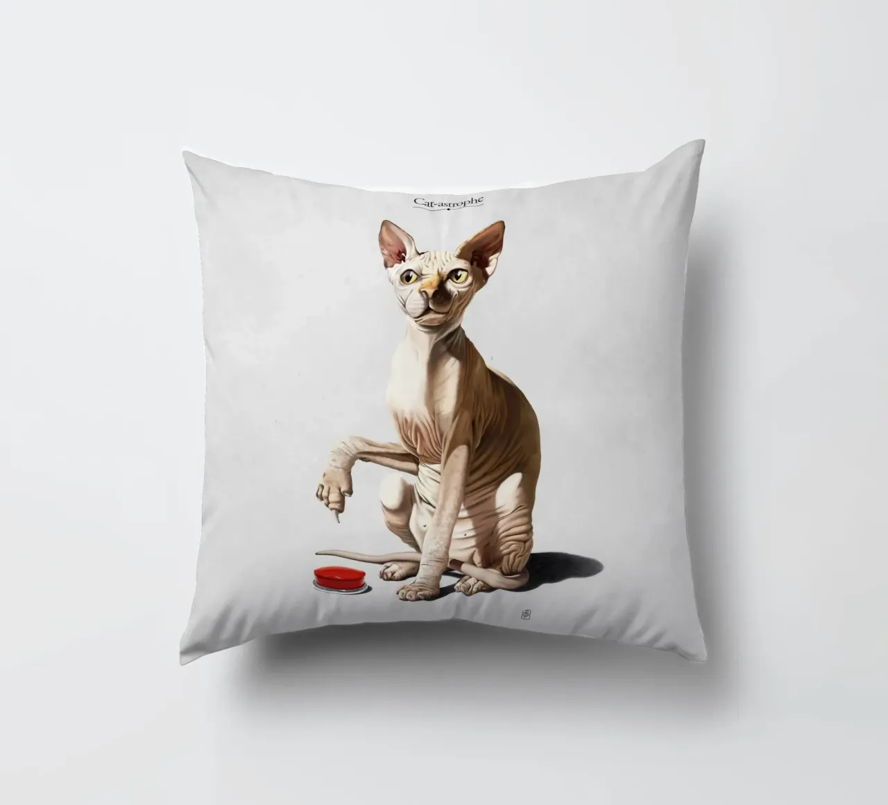 Cat-astrophe (Titled) cuscino da Rob Art | Illustration