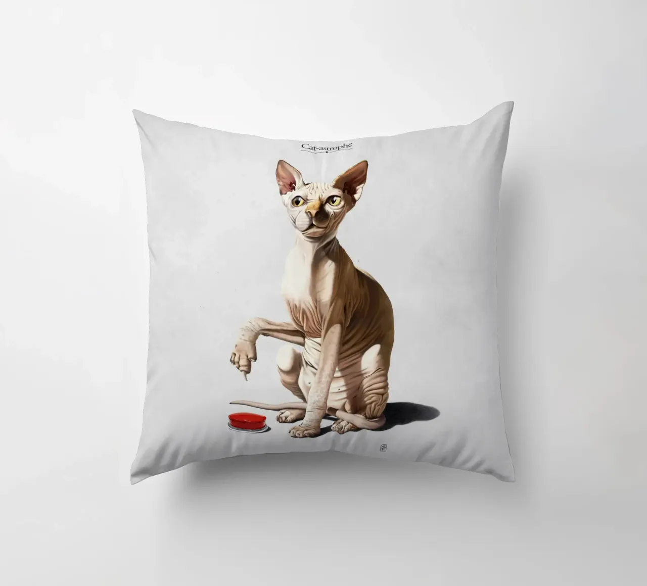 Cat-astrophe (Titled) cuscino da Rob Art | Illustration