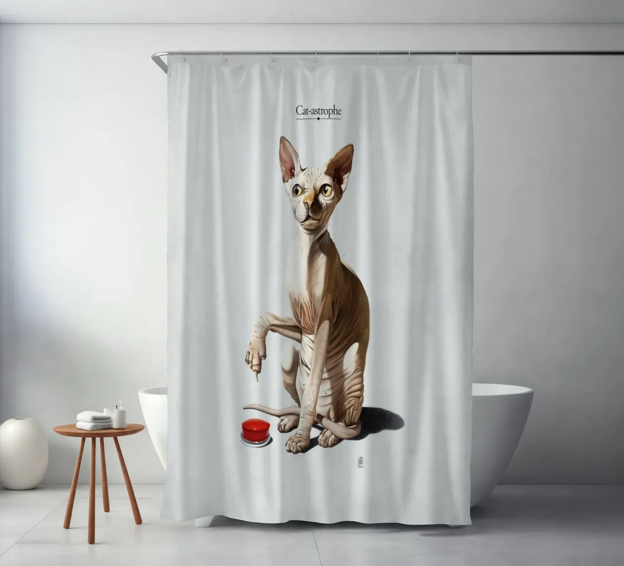 Cat-astrophe (Titled) tenda da doccia da Rob Art | Illustration