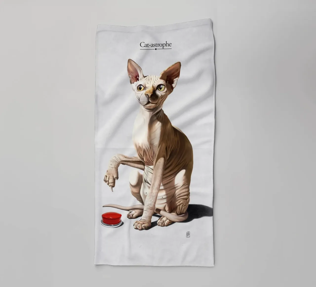 Cat-astrophe (Titled) asciugamano da bagno da Rob Art | Illustration