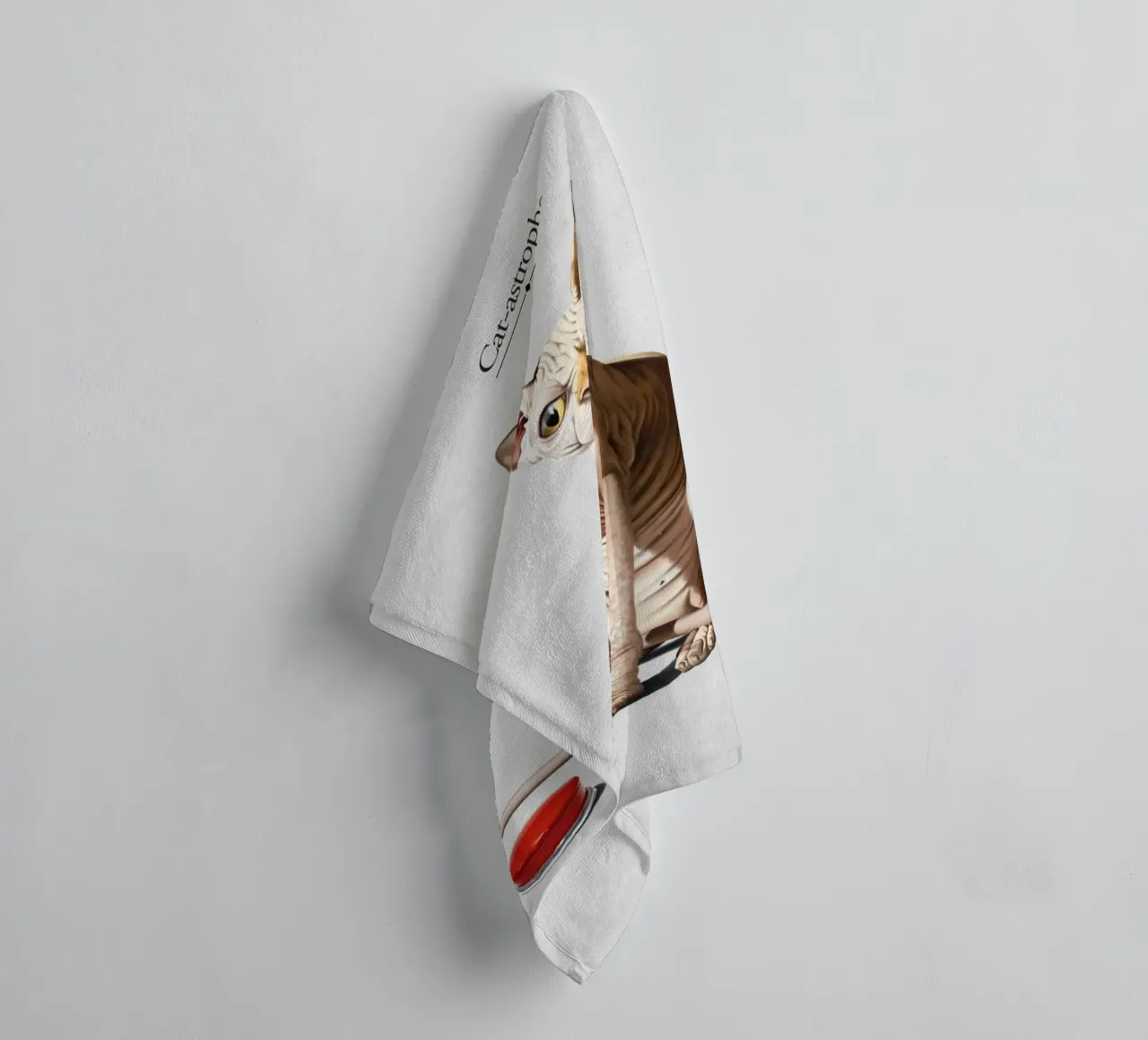 Cat-astrophe (Titled) asciugamano da bagno da Rob Art | Illustration
