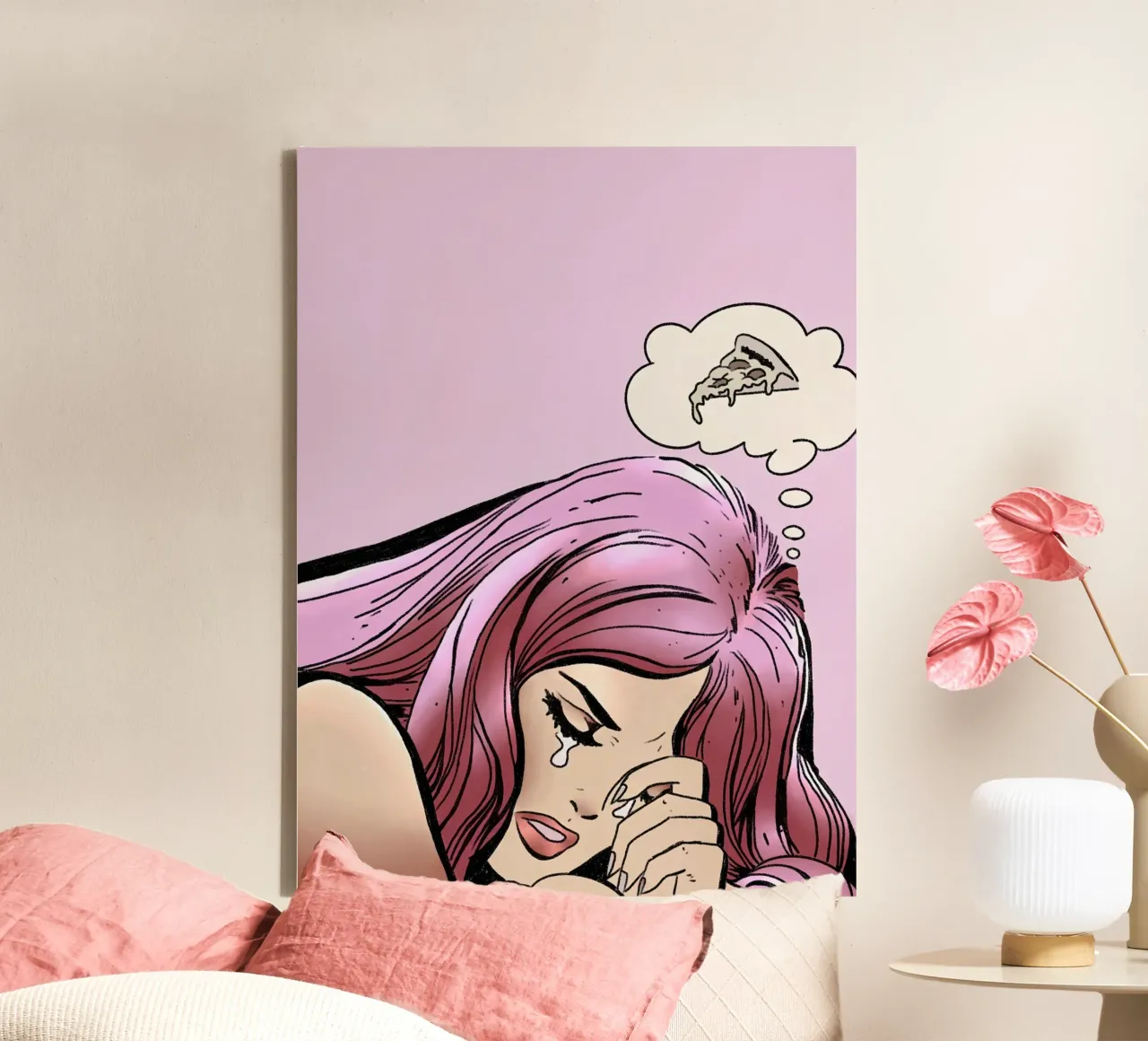 Crying Girl Thinking of Pizza canvas with Floater frame by lucasmeier