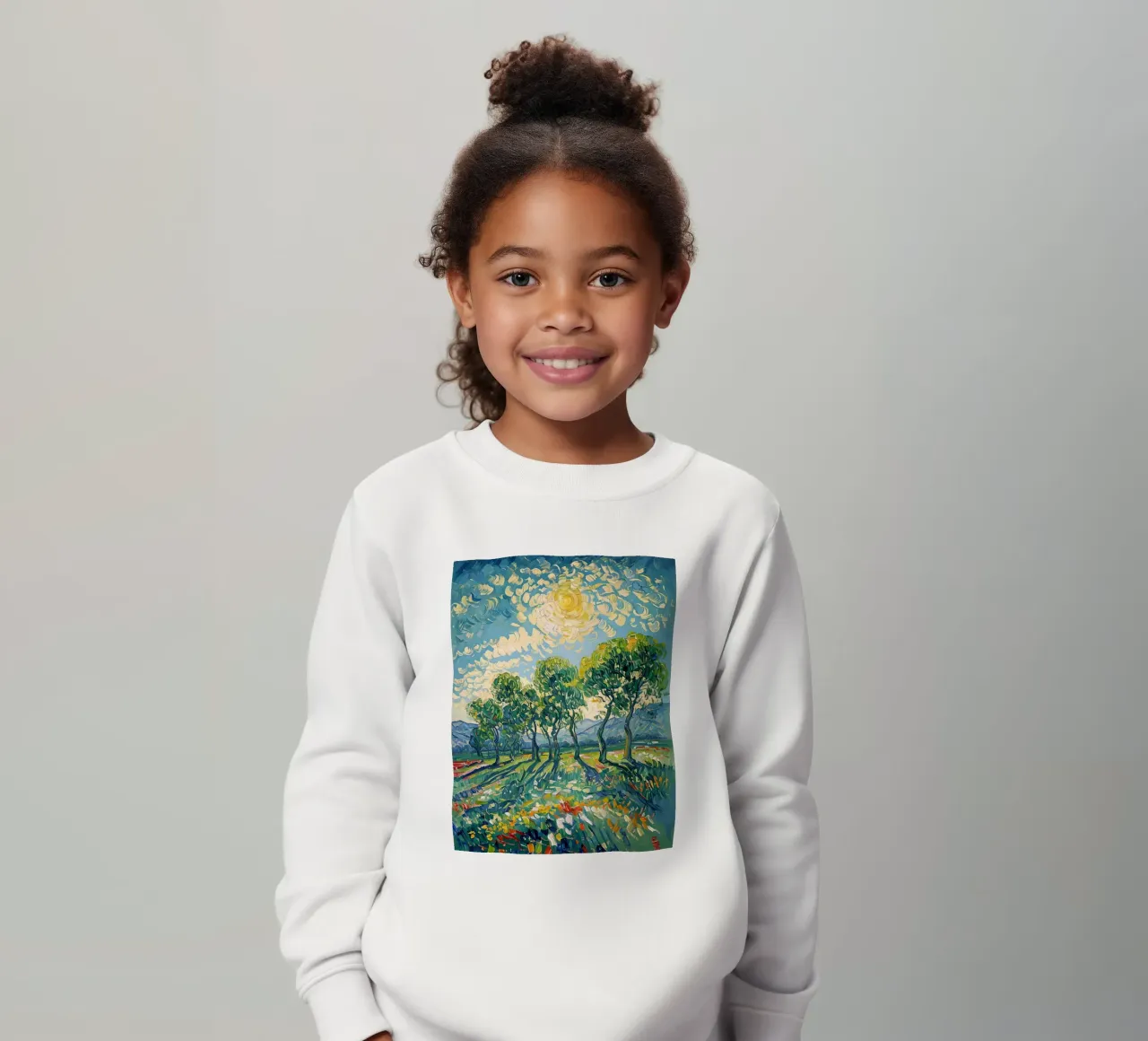 Paesaggio impressionistico con alberi e sole felpa bambino da Point and Art