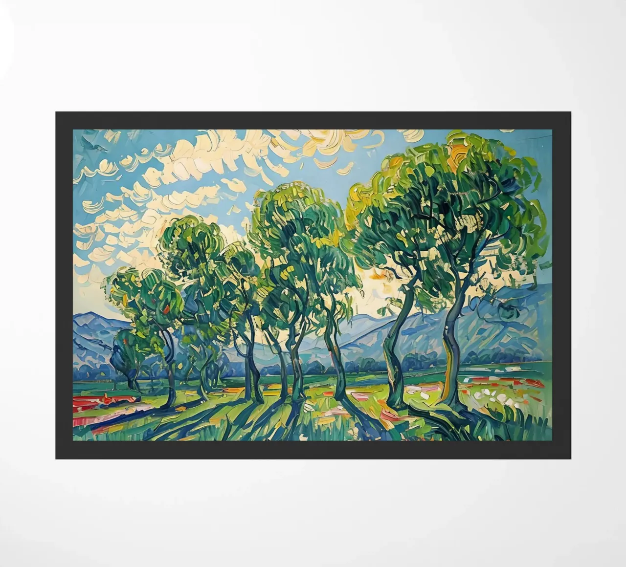 Paesaggio impressionistico con alberi e sole zerbino da Point and Art