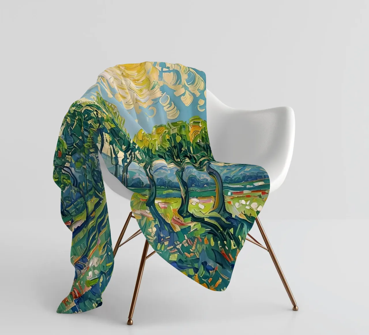 Paesaggio impressionistico con alberi e sole coperta in pile da Point and Art
