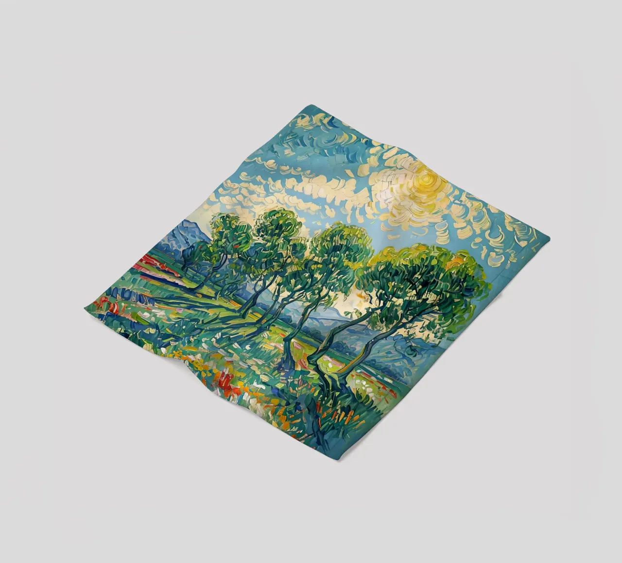 Paesaggio impressionistico con alberi e sole coperta in pile da Point and Art