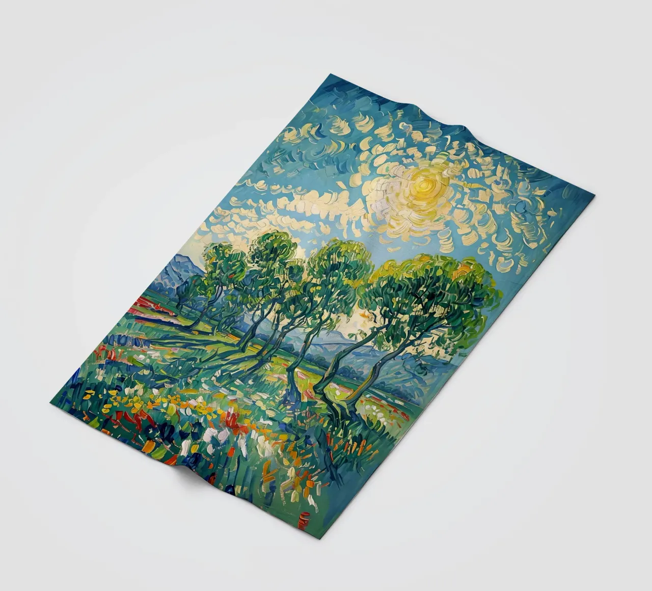 Paesaggio impressionistico con alberi e sole coperta in pile da Point and Art
