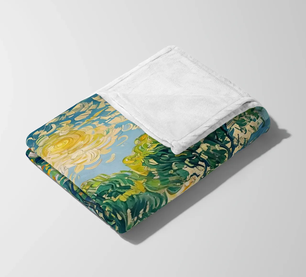 Paesaggio impressionistico con alberi e sole coperta in pile da Point and Art