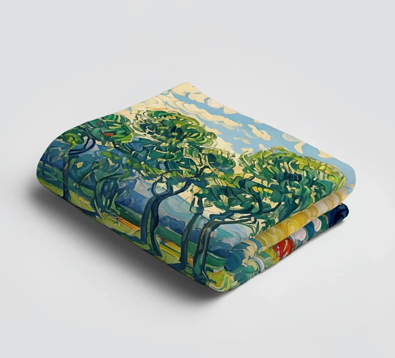 Impressionistic Landscape with Trees and Sun towel by Point and Art