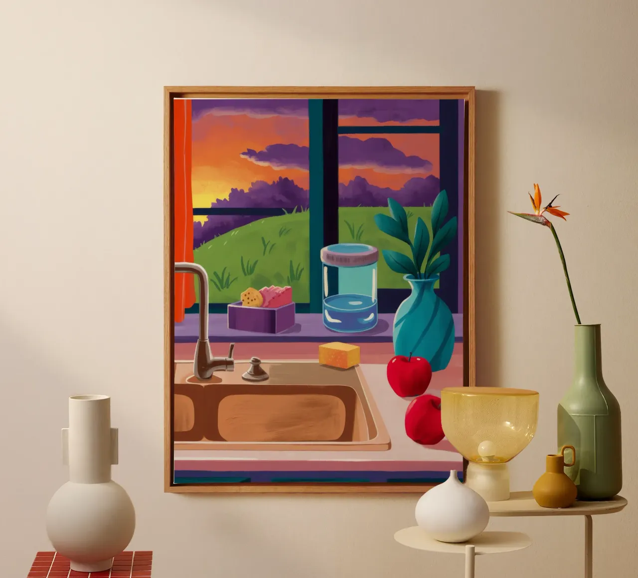 Sunset gootsteen canvas met Baklijst van Pan Denim