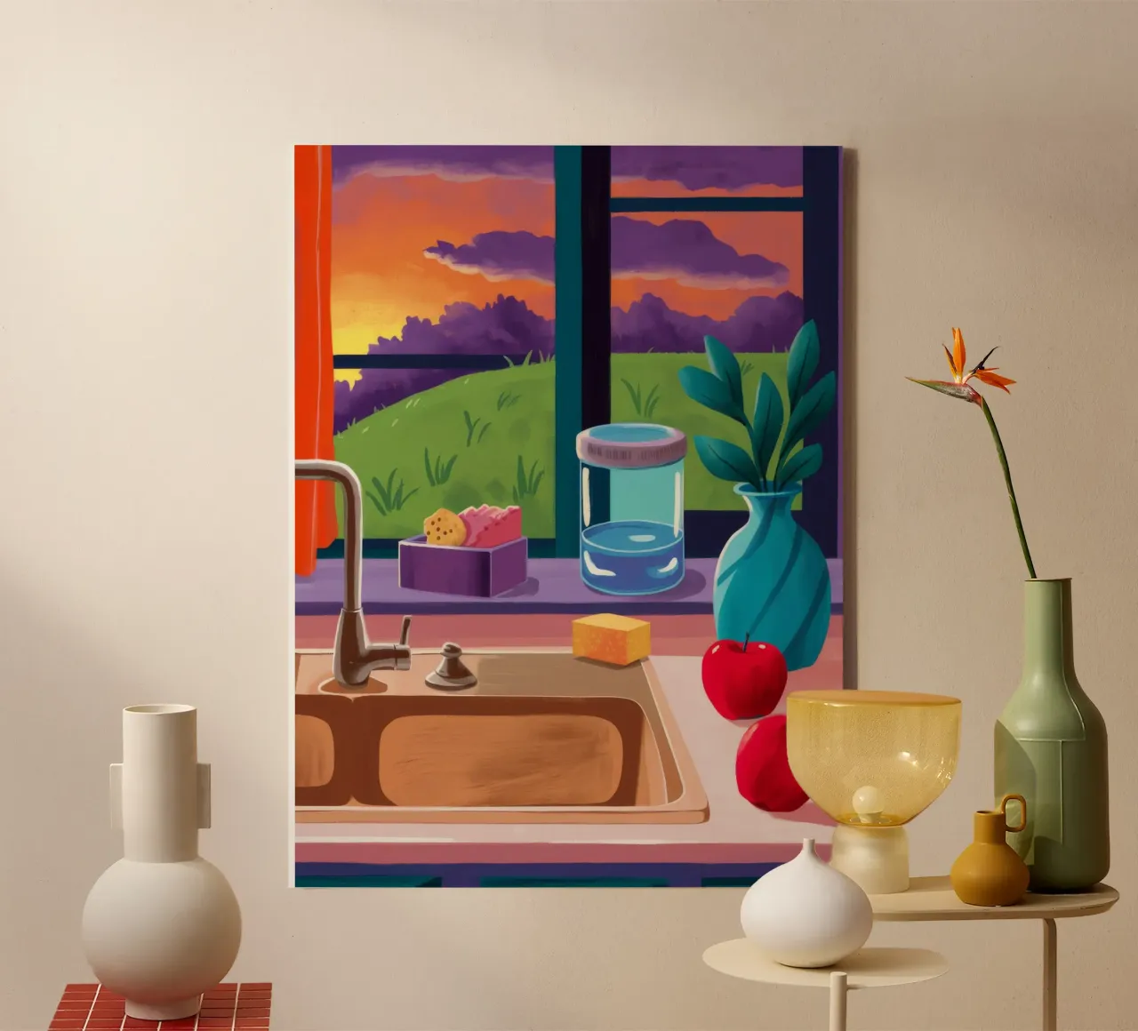 Sunset gootsteen canvas met Baklijst van Pan Denim