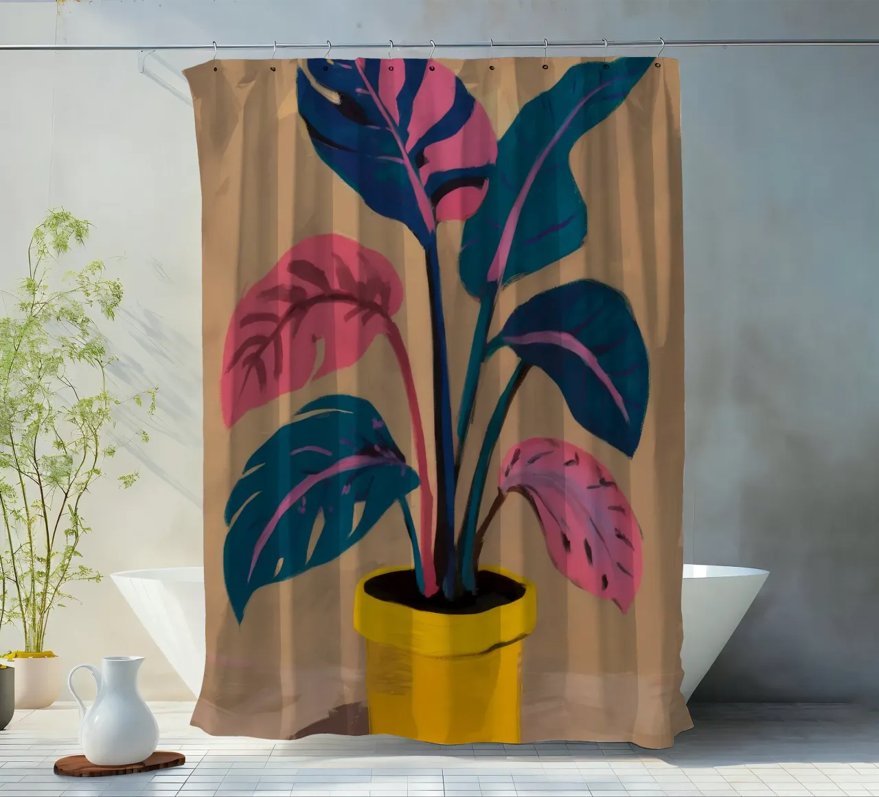 Pianta in vaso rosa tenda da doccia da Pan Denim