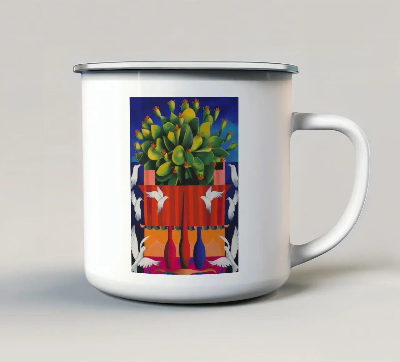 Colombe sacre del cactus tazza in smalto da Dawn Light