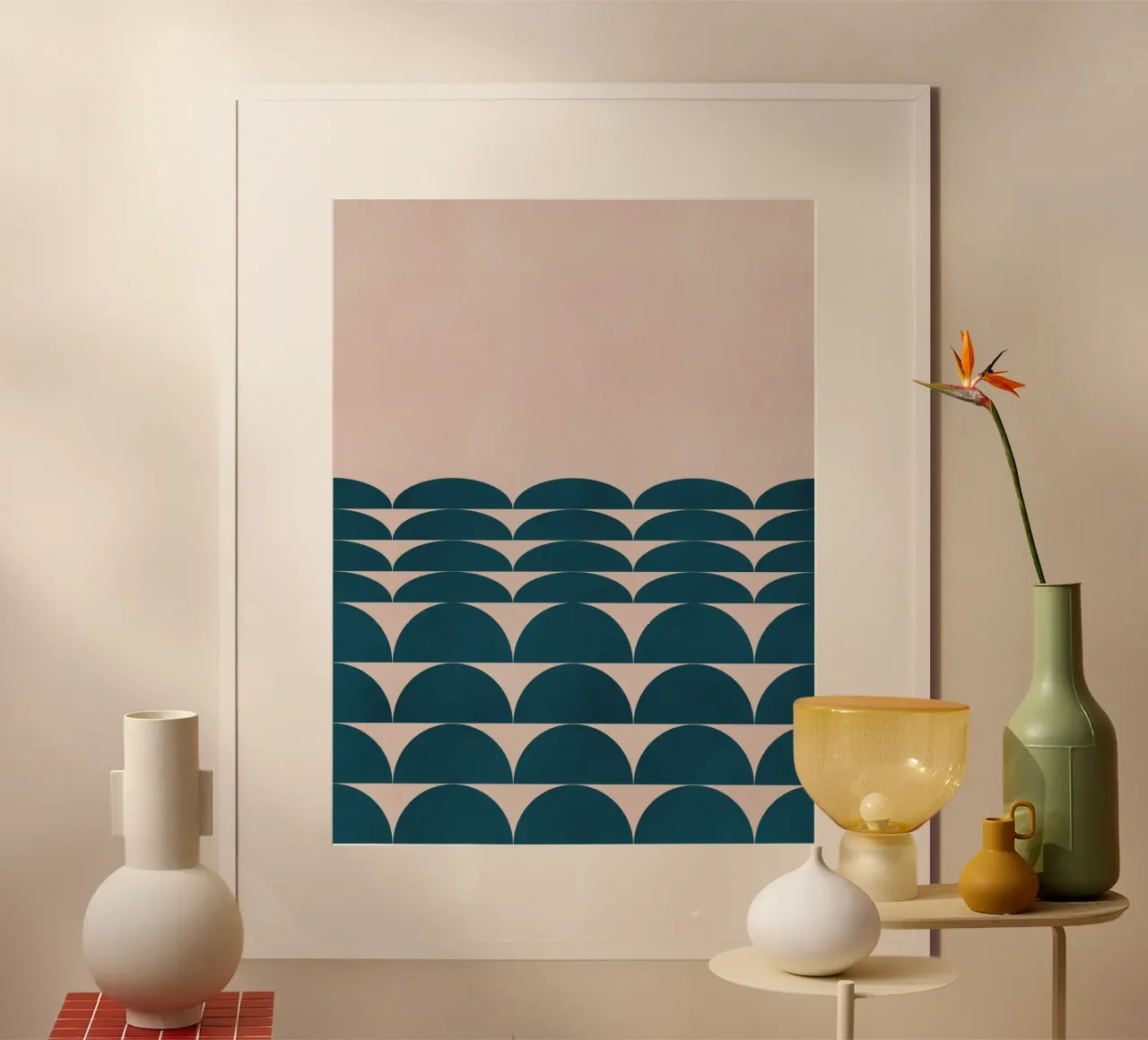 Paesaggio marino geometrico poster con telaio in plastica da Little Dean