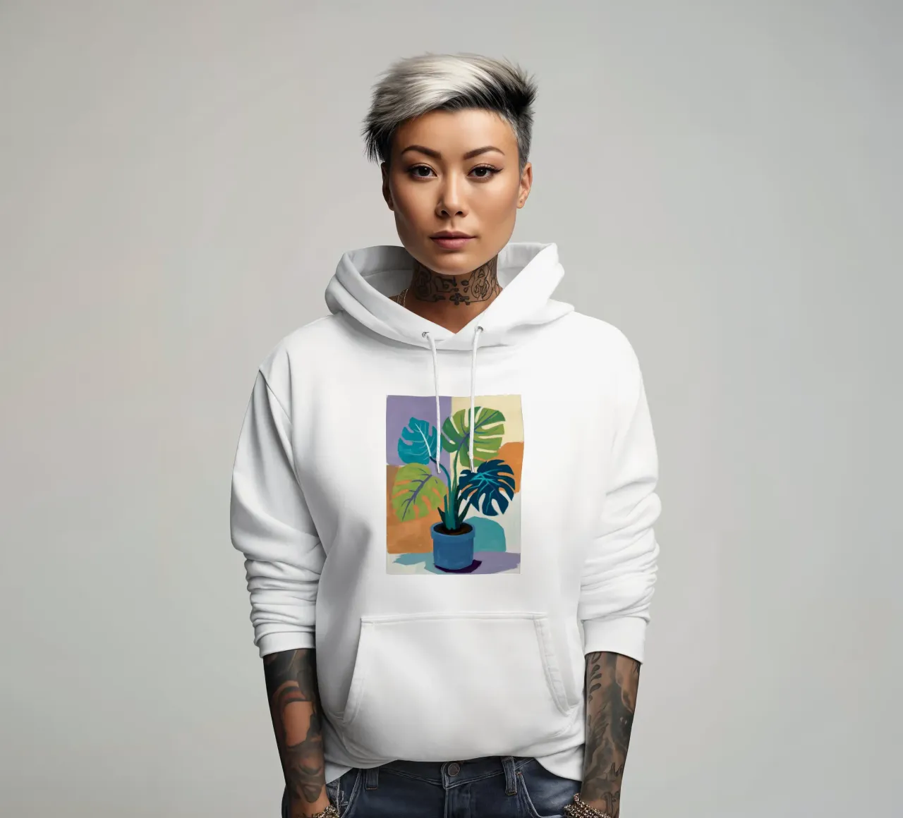 Monstera Color Block felpa con cappuccio da Pan Denim