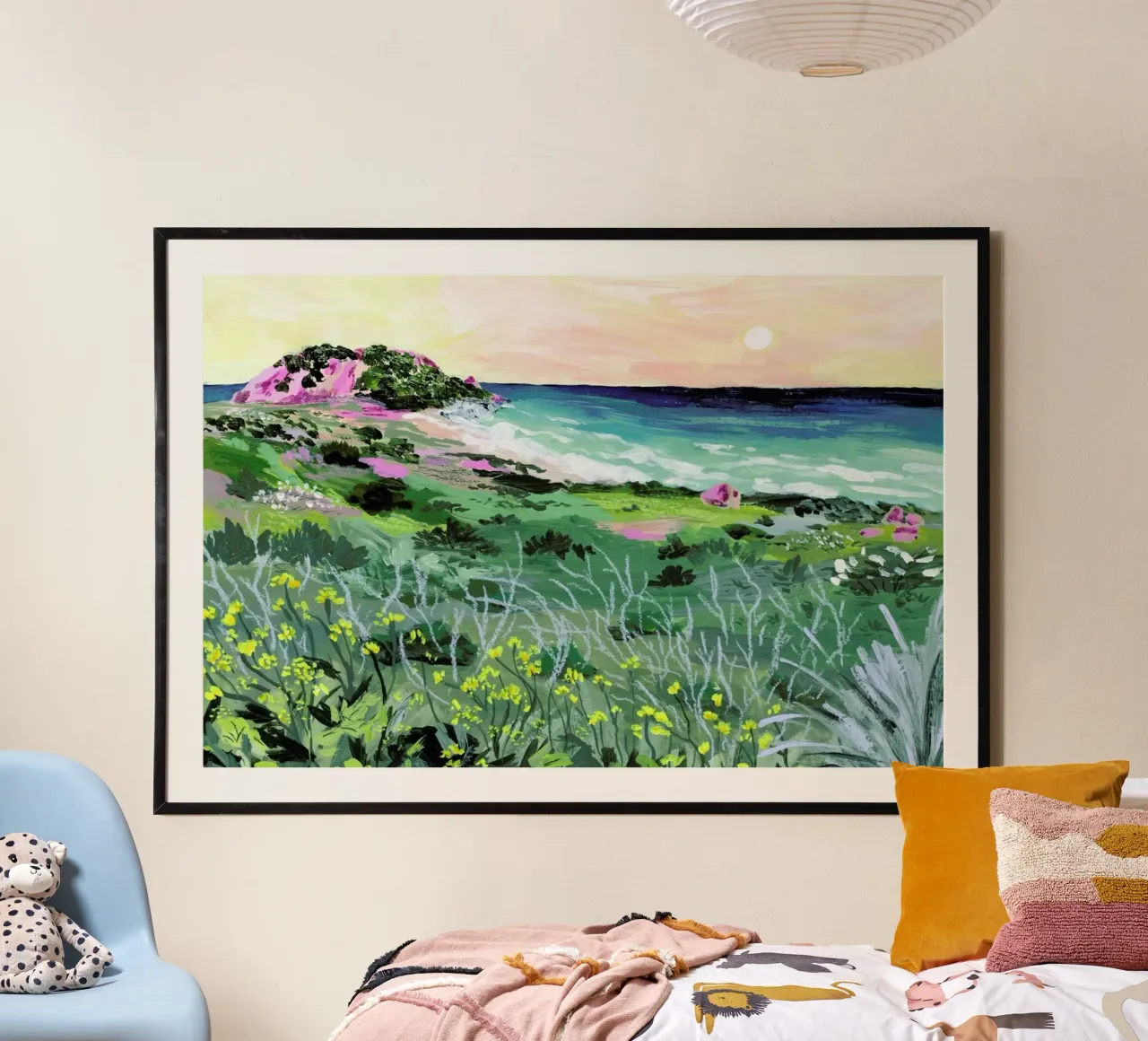 Sunset Rock poster con telaio in legno da Sarah Gesek