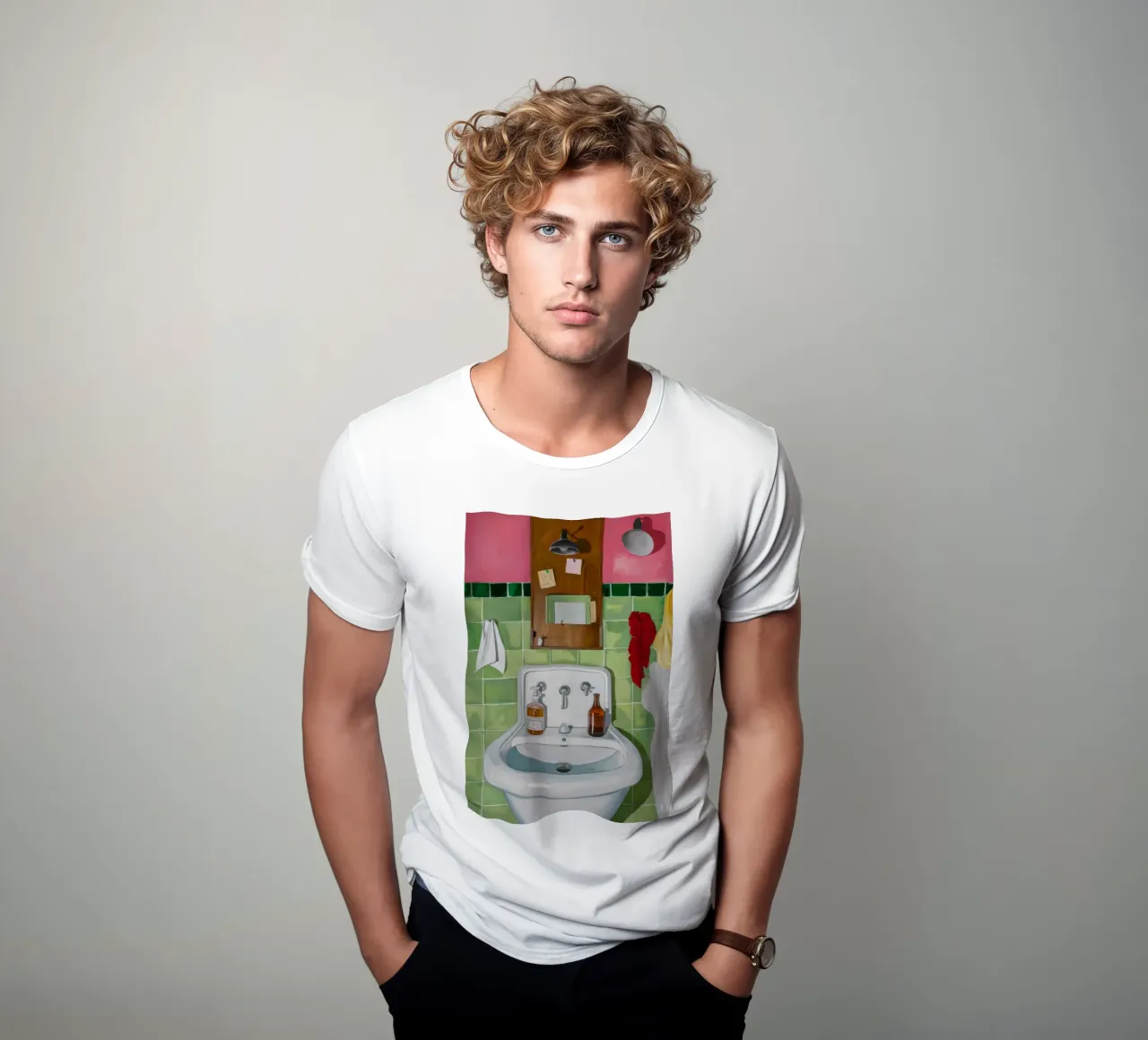 Lavello in piastrelle verdi t-shirt da Pan Denim