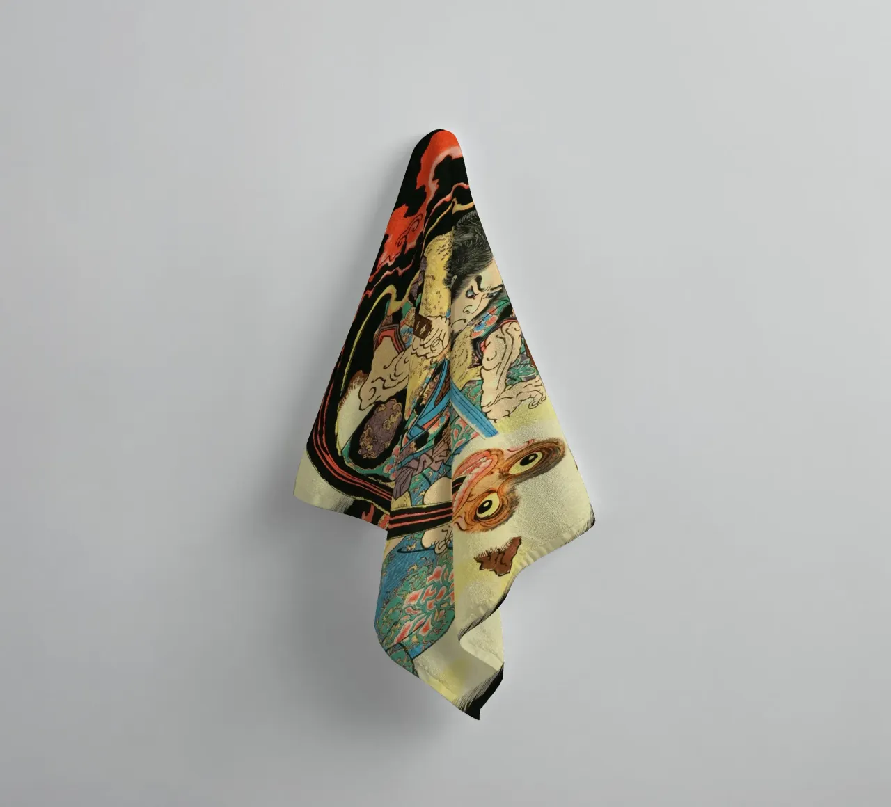 Samurai Killing Hihi Demon - Vintage Japanese Ukiyo-e towel by Masterpieces Of Japanese Art