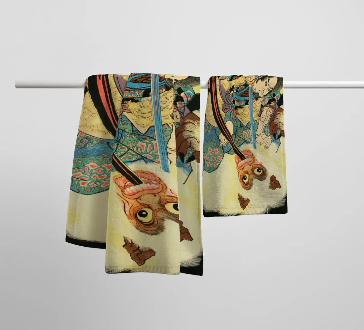 Samurai Killing Hihi Demon - Vintage Japanese Ukiyo-e towel by Masterpieces Of Japanese Art