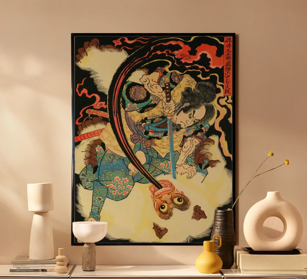 Samurai Killing Hihi Demon - Vintage Japanese Ukiyo-e hahnemühle by Masterpieces Of Japanese Art