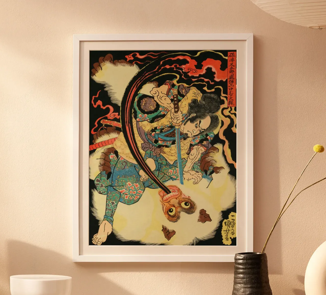 Samurai Killing Hihi Demon - Vintage Japanese Ukiyo-e hahnemühle by Masterpieces Of Japanese Art