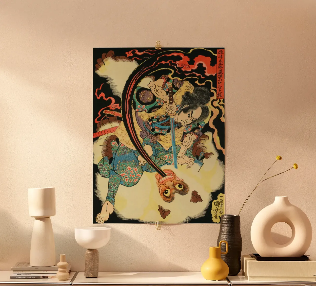 Samurai Killing Hihi Demon - Vintage Japanese Ukiyo-e hahnemühle by Masterpieces Of Japanese Art
