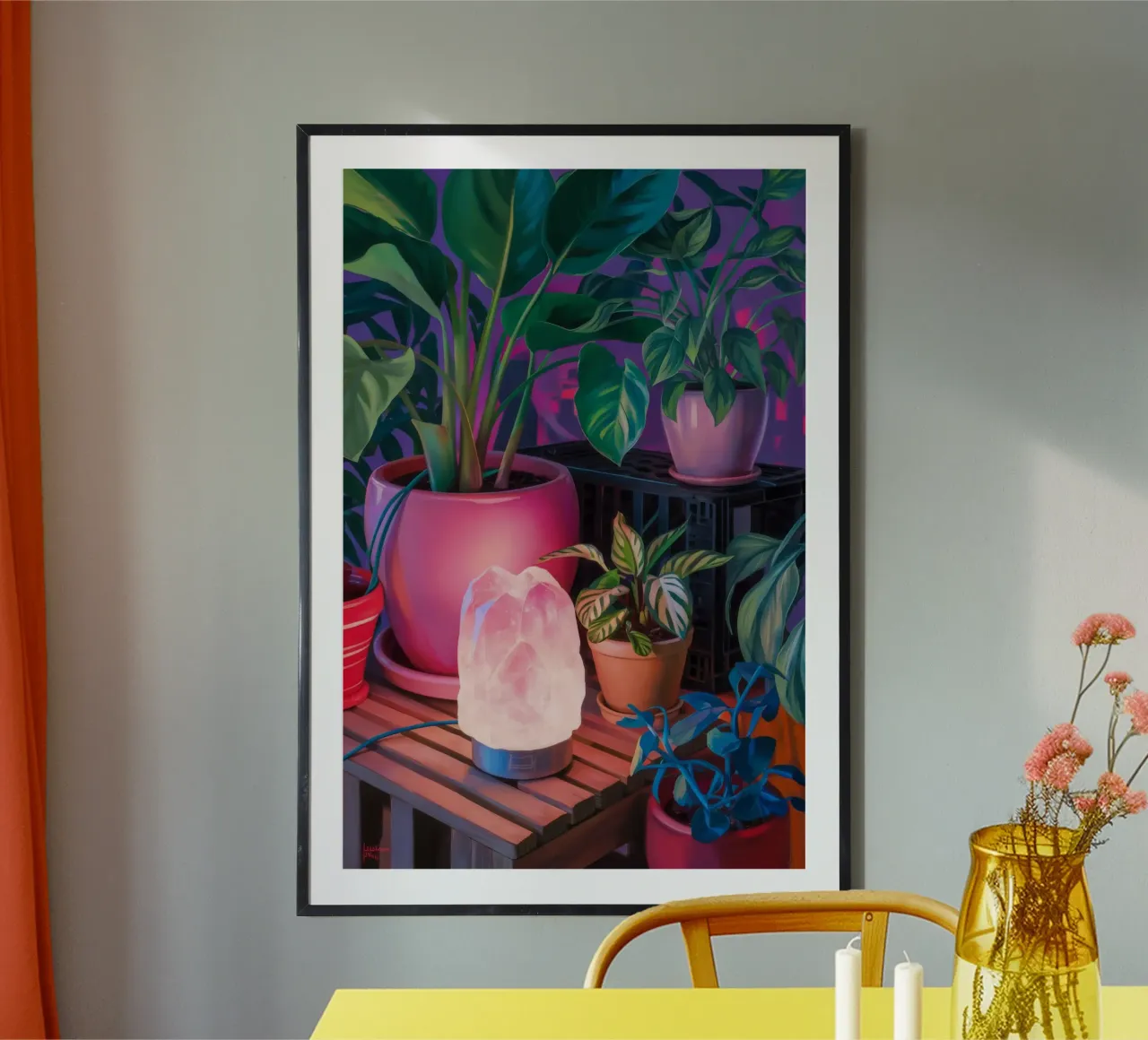 Giungla di vasi al neon poster con telaio in alluminio da Pan Denim