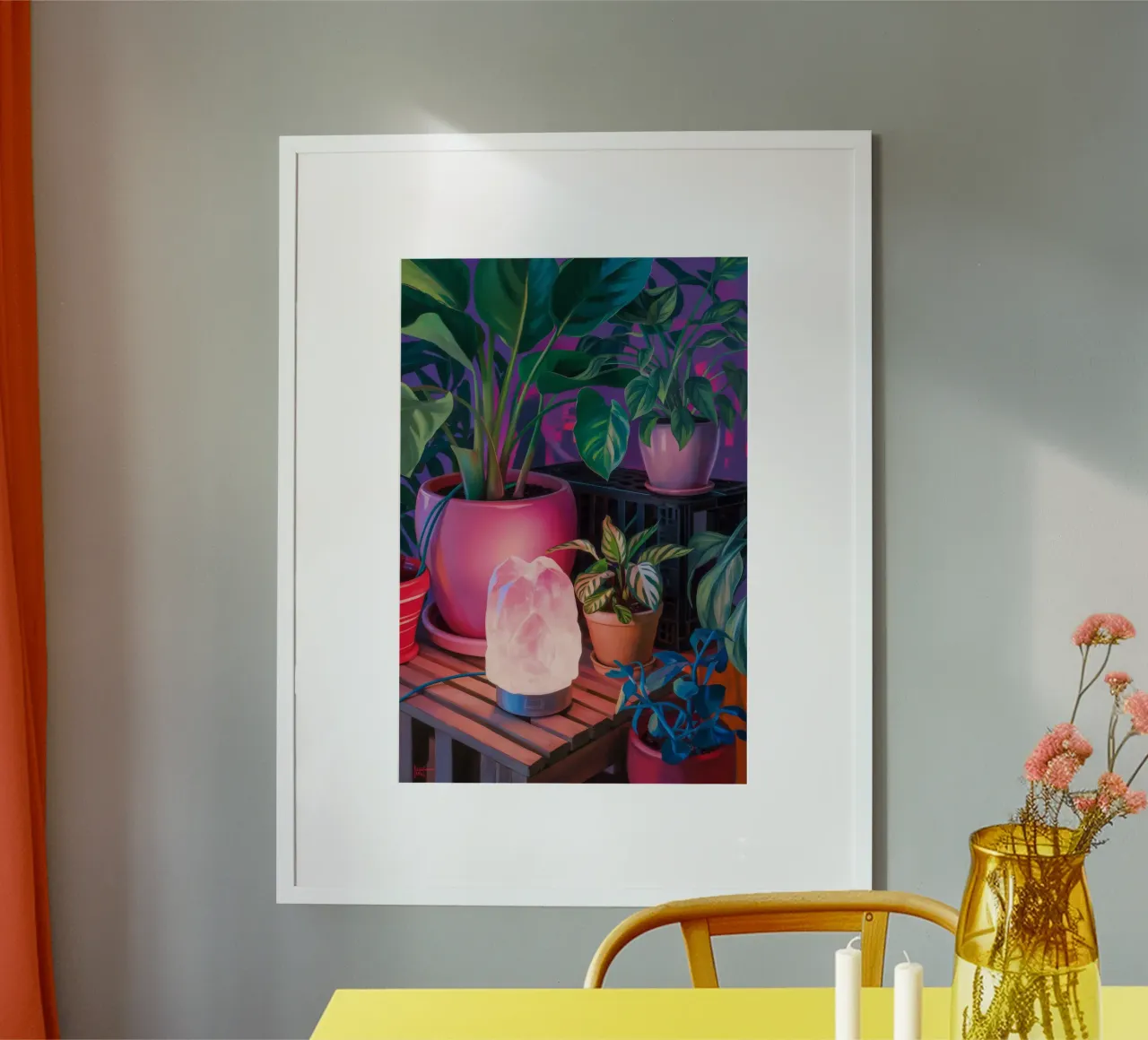 Giungla di vasi al neon poster con telaio in alluminio da Pan Denim