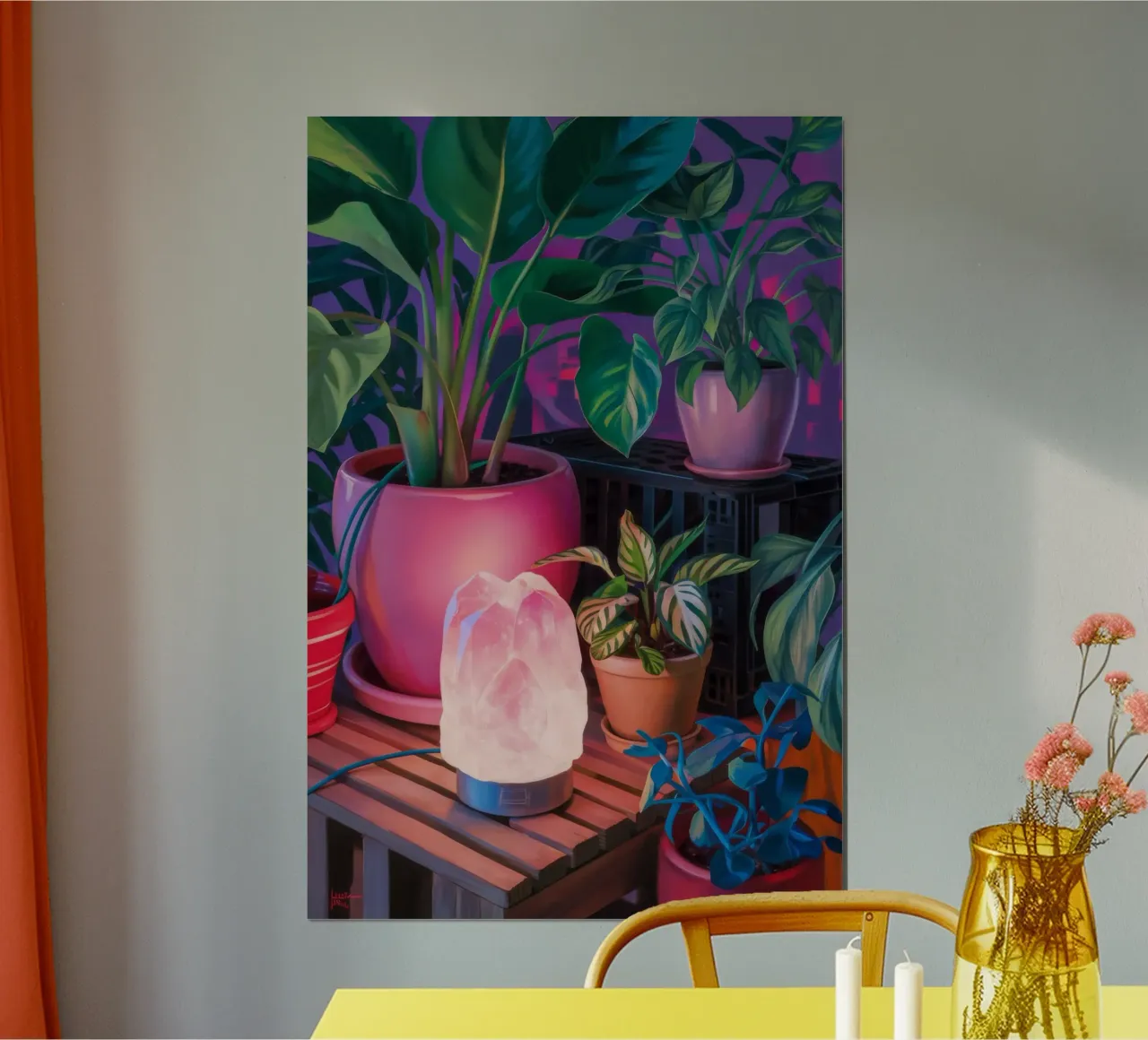 Giungla di vasi al neon poster con telaio in alluminio da Pan Denim