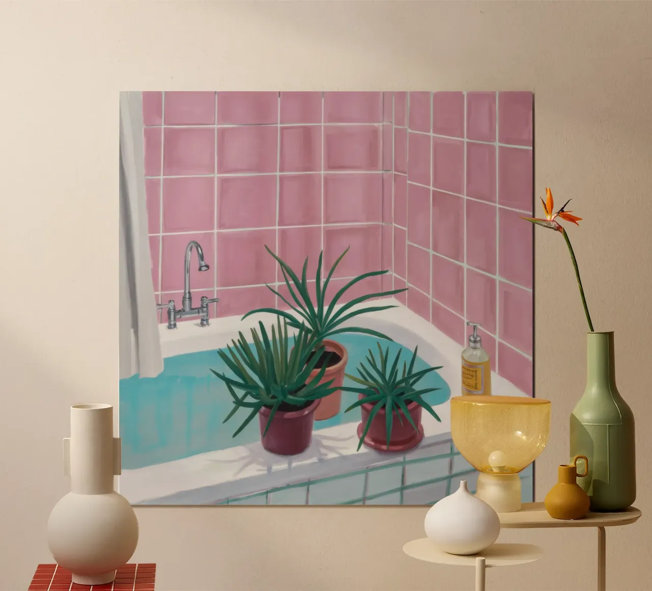 Piastrella rosa Spa poster con telaio in legno da Pan Denim