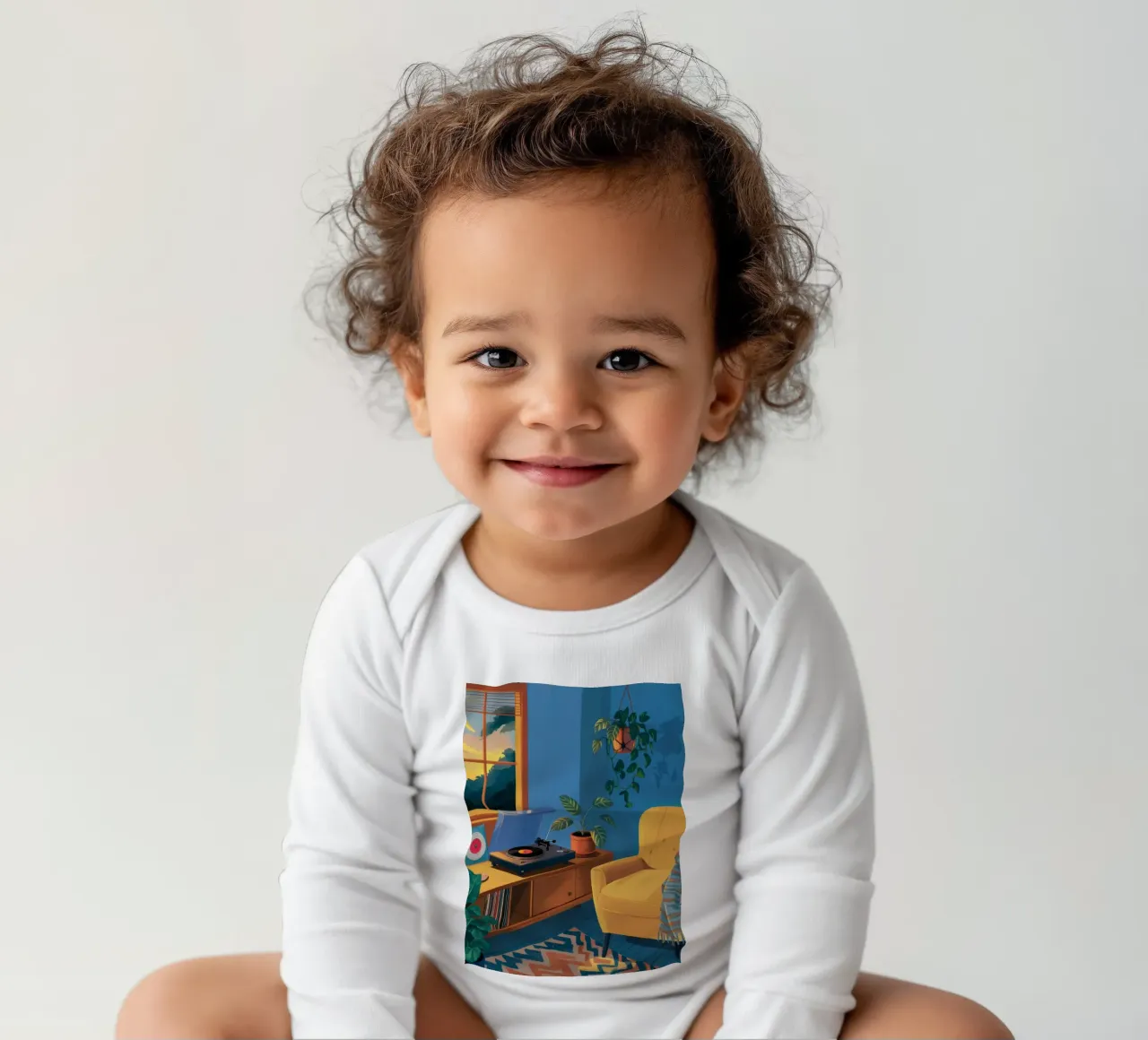 Yellow Chair Vinyl long-sleeve baby romper by Pan Denim