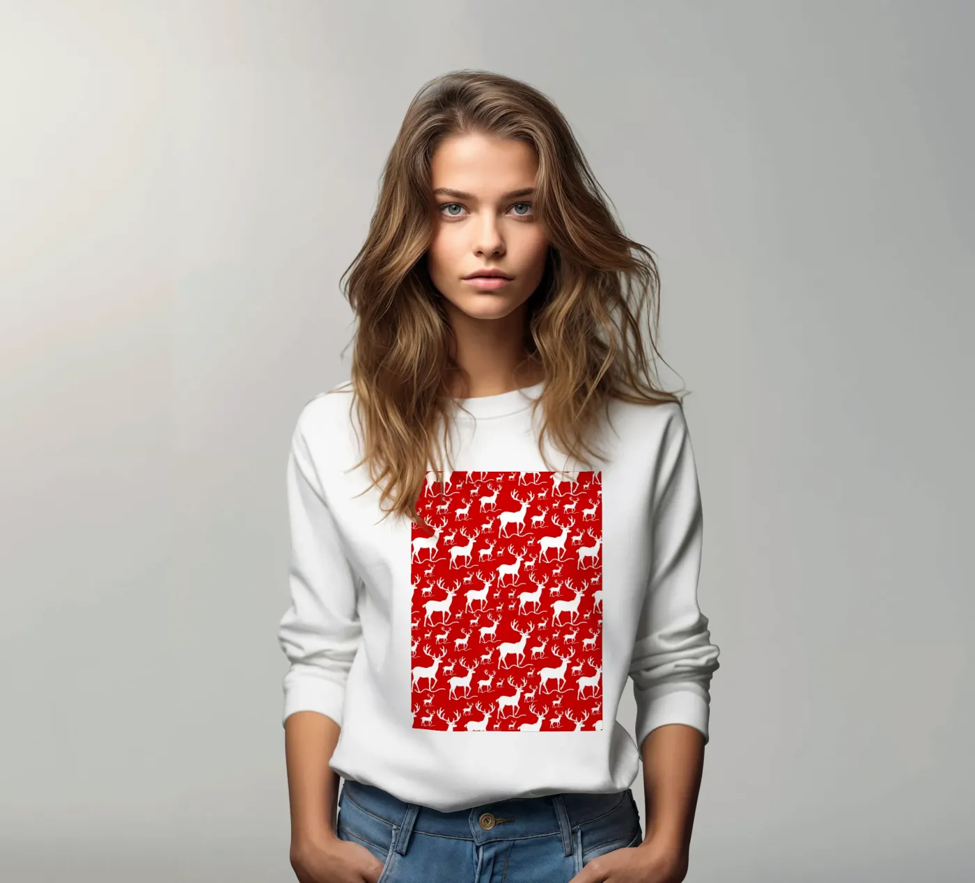 Red deer pattern sweat de baobabprintstore