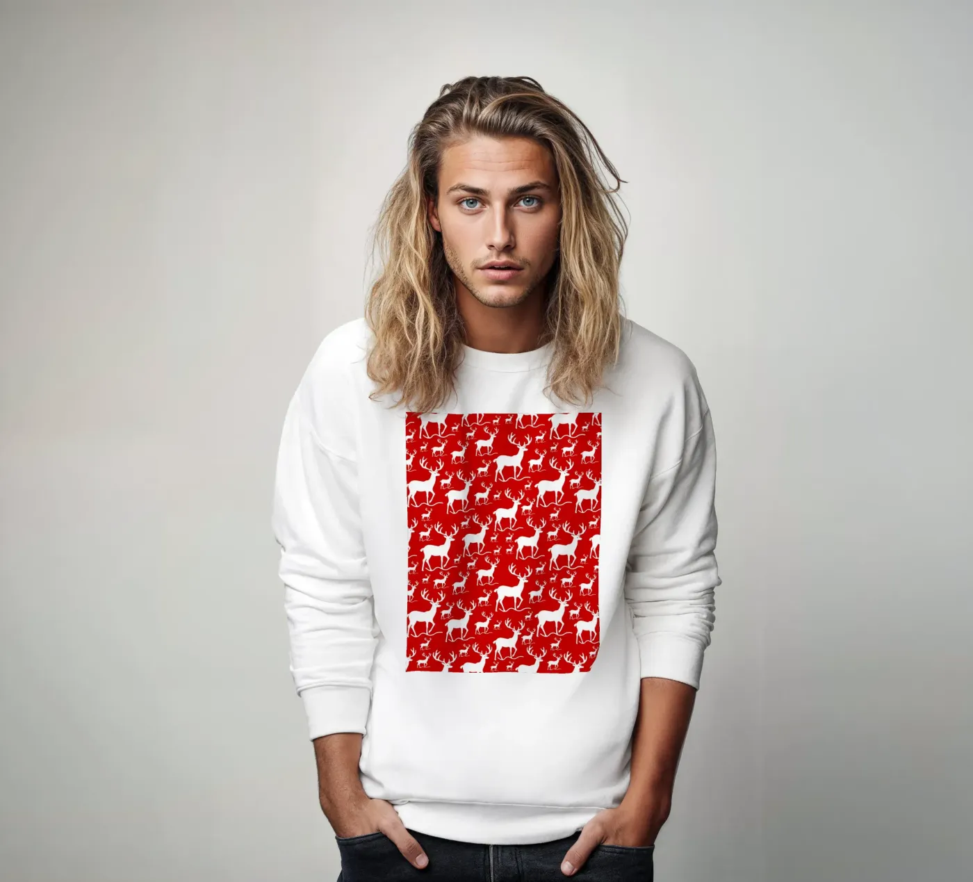 Red deer pattern sweat de baobabprintstore
