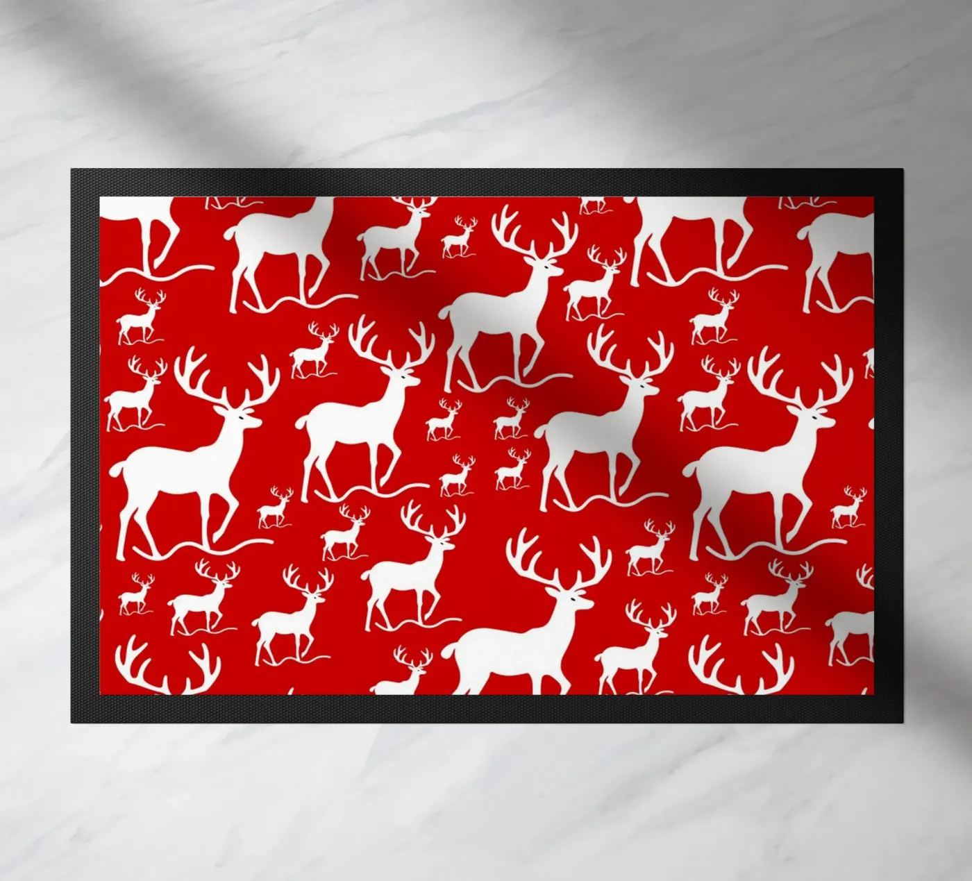Red deer pattern doormat by baobabprintstore