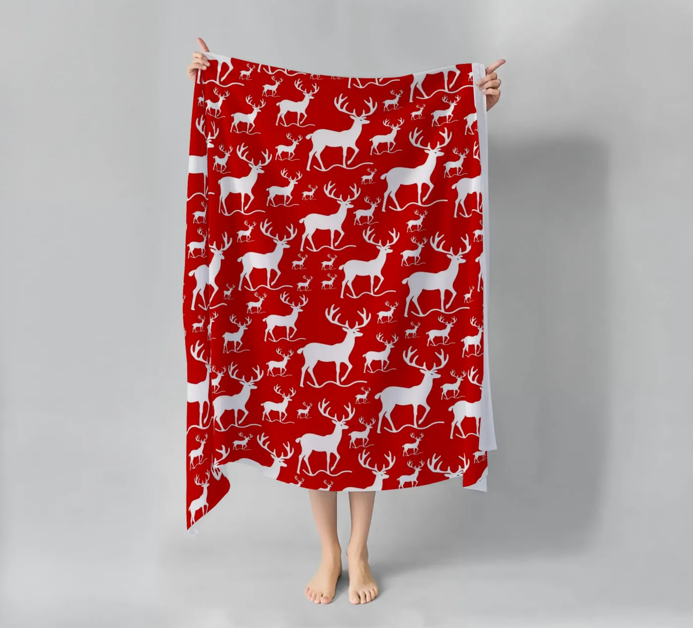 Red deer pattern telo mare da baobabprintstore