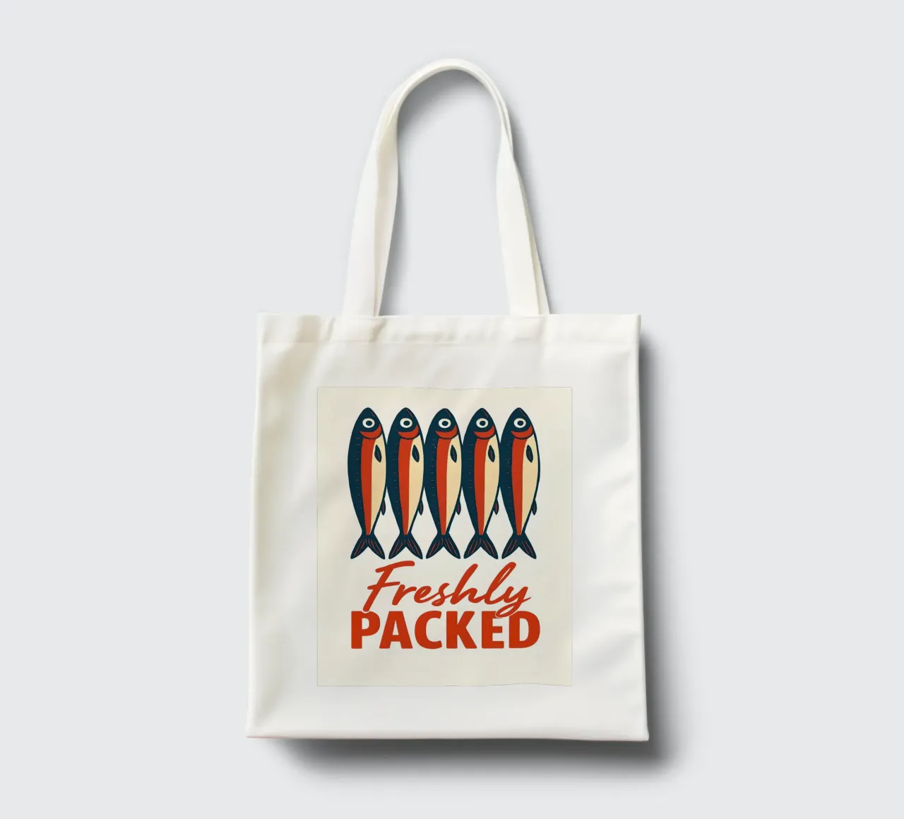 Illustrazione di pesce fresco confezionato borsa in juta da 🥝 KIWI STORE