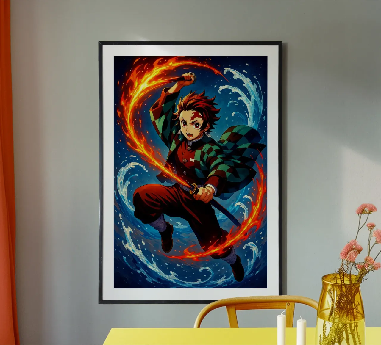 Tanjiro Kamado poster con telaio in plastica da Indah Creative