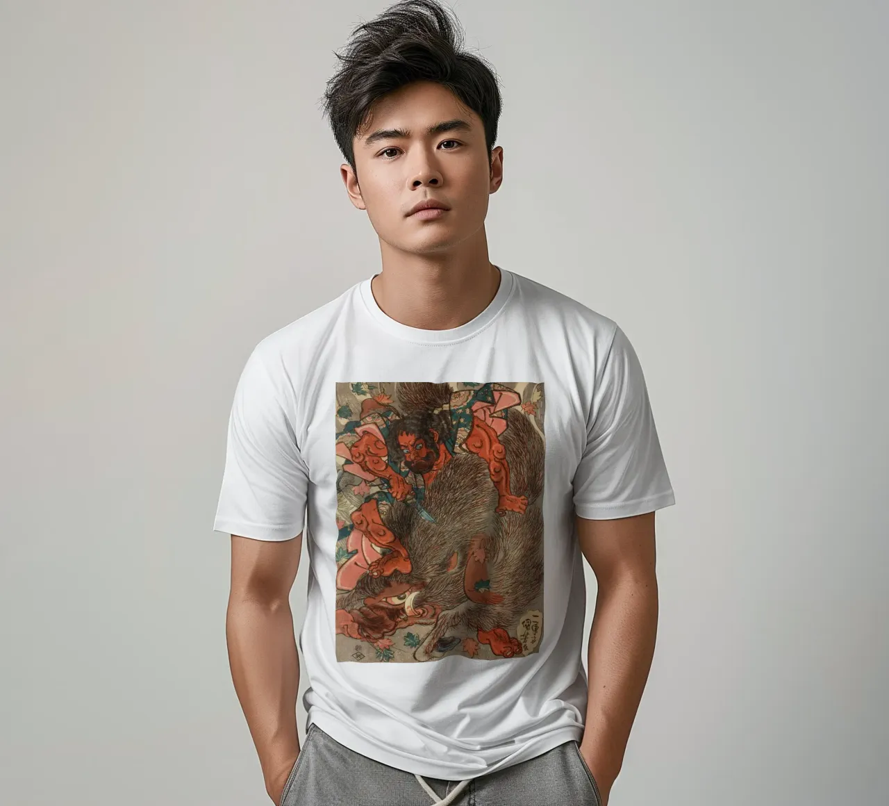 Samurai a caccia di cinghiali giganti - Woodblock giapponese d'epoca t-shirt da Masterpieces Of Japanese Art