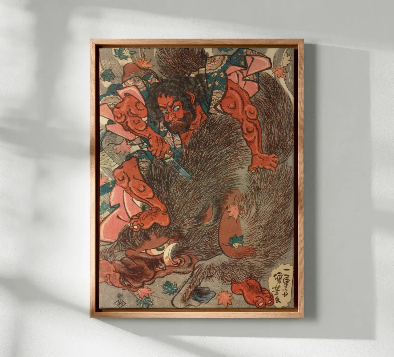 Samurai a caccia di cinghiali giganti - Woodblock giapponese d'epoca tela con Cornice a cassetta da Masterpieces Of Japanese Art