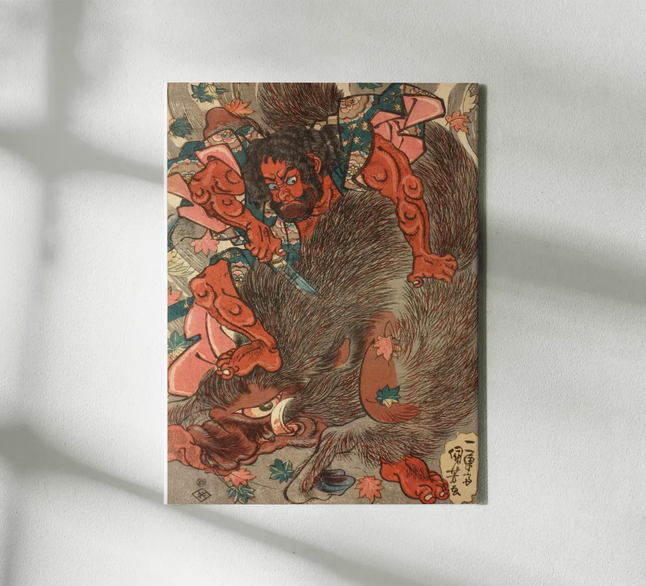 Samurai a caccia di cinghiali giganti - Woodblock giapponese d'epoca tela con Cornice a cassetta da Masterpieces Of Japanese Art