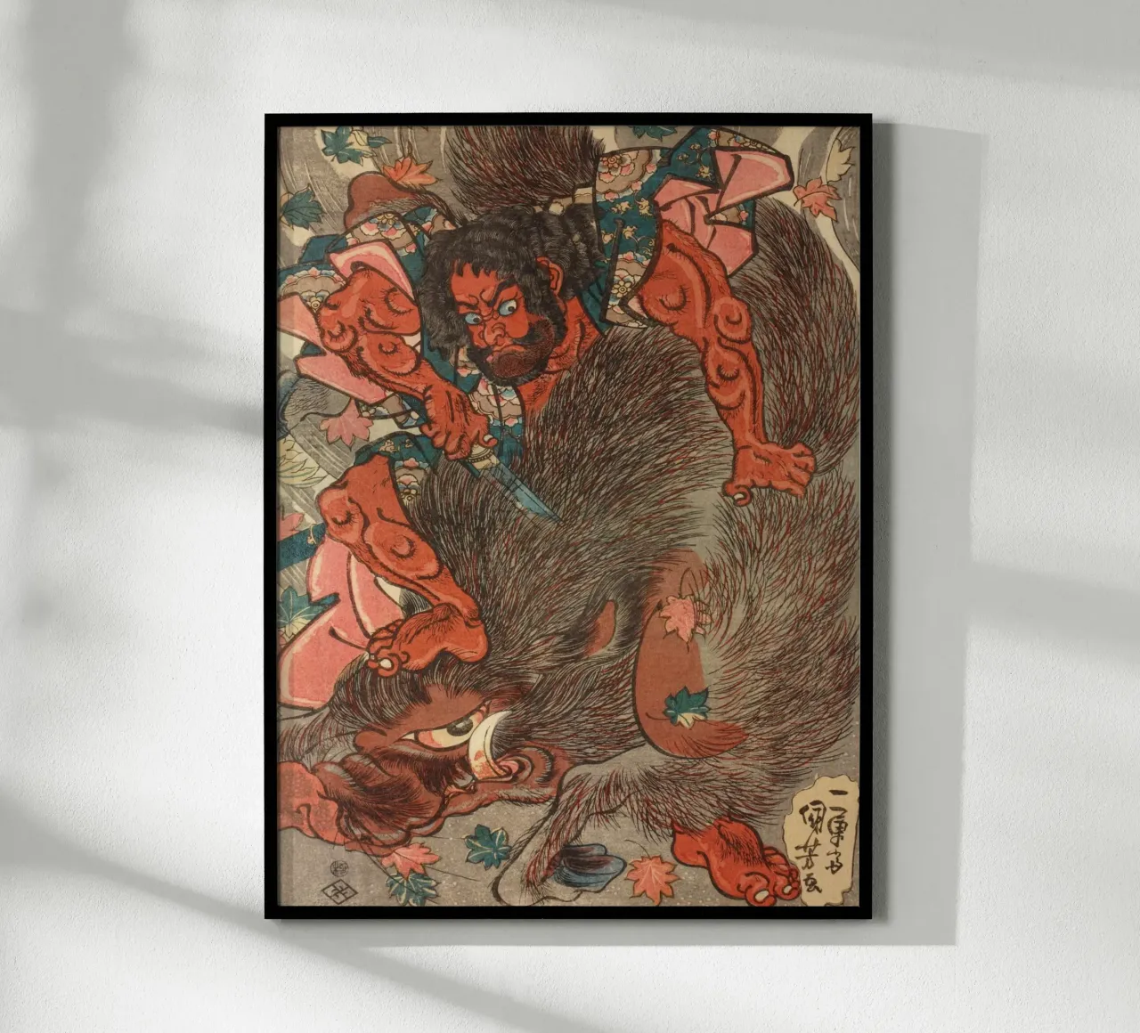 Samouraï chassant un sanglier géant - Gravure sur bois japonaise d'époque hahnemühle de Masterpieces Of Japanese Art