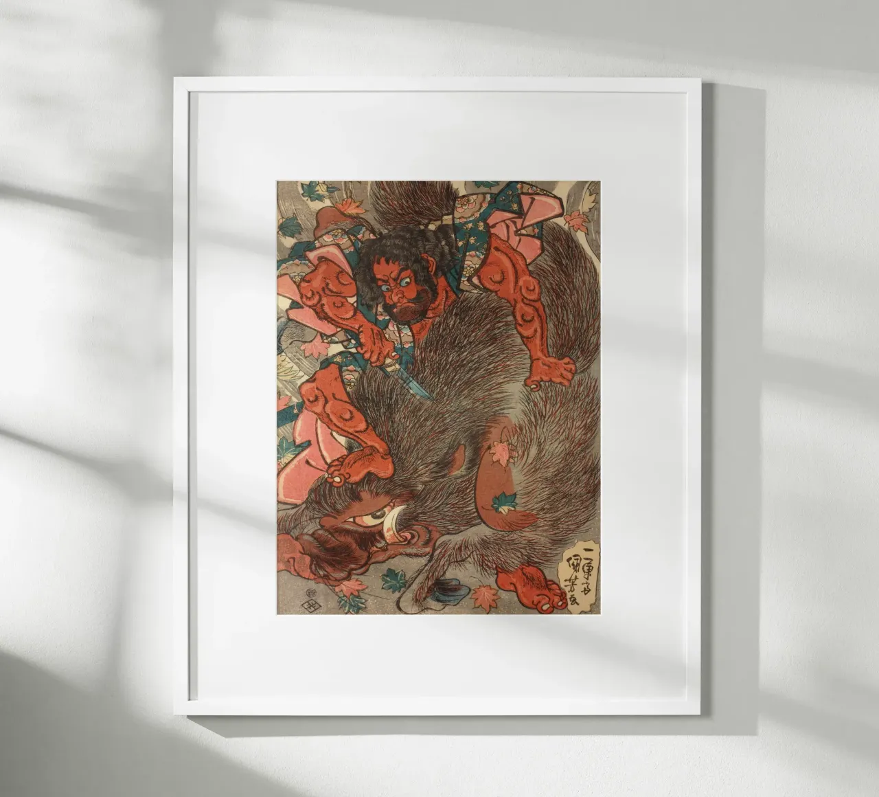 Samouraï chassant un sanglier géant - Gravure sur bois japonaise d'époque hahnemühle de Masterpieces Of Japanese Art