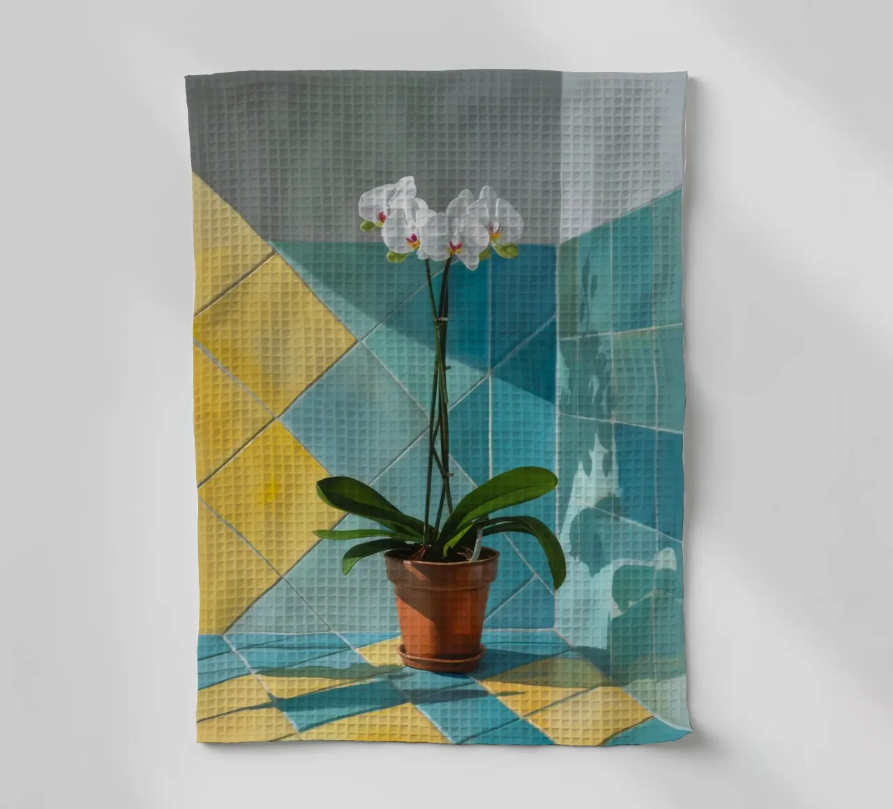 Geometria dell'orchidea bianca canovaccio da cucina da Pan Denim