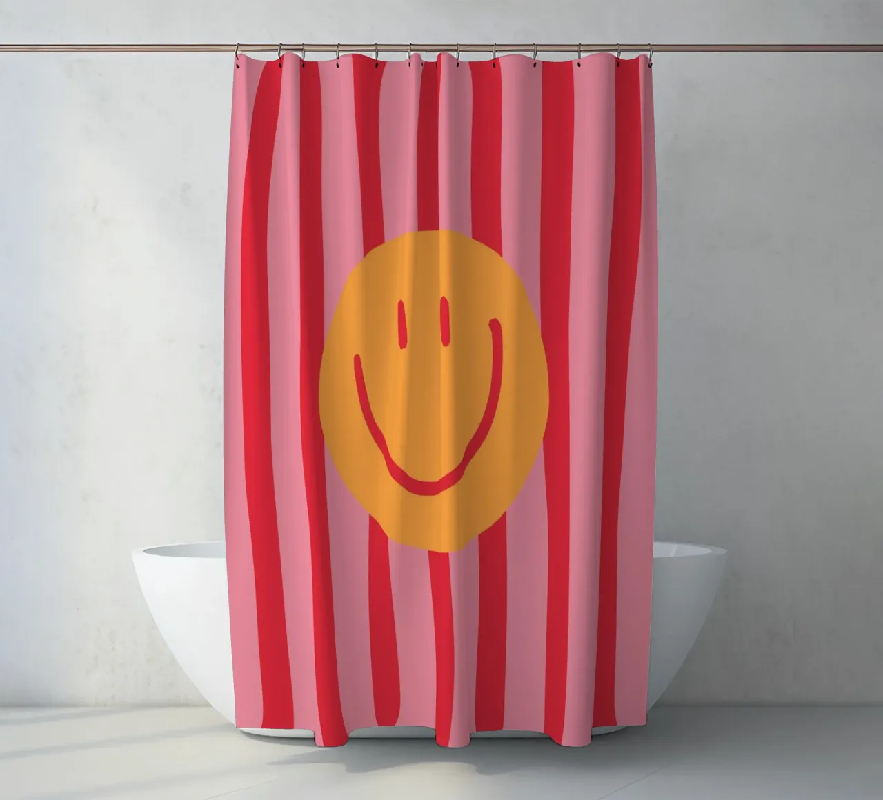Smile Stripes pink shower curtain by KRUTH DESIGN
