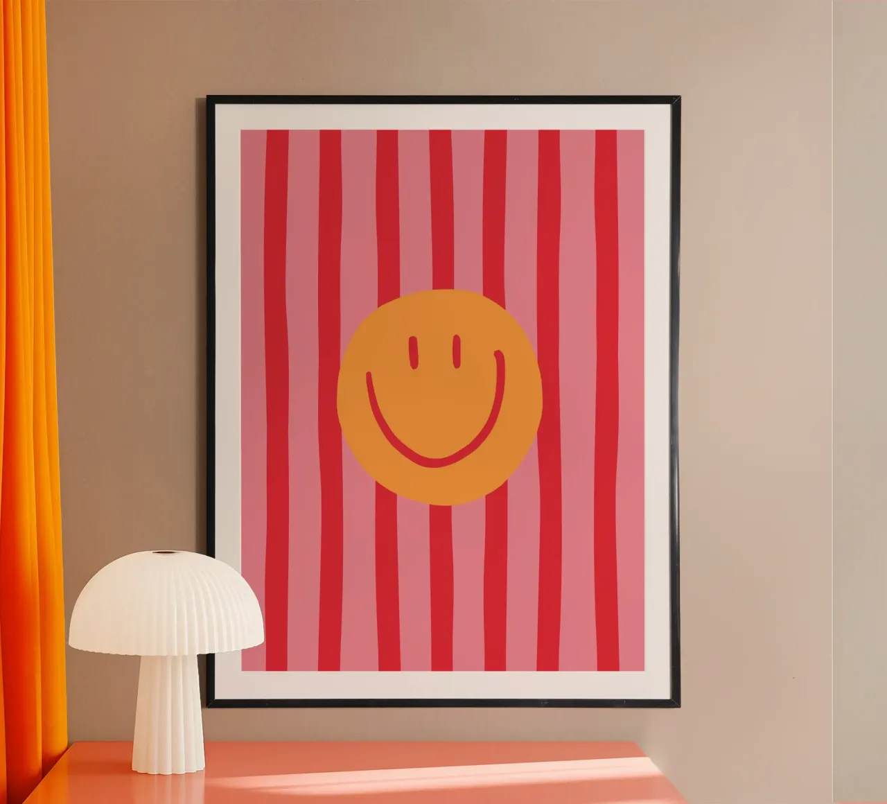 Smile Stripes pink poster con telaio in alluminio da KRUTH DESIGN